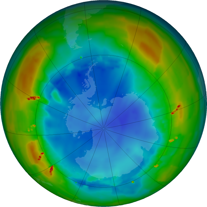 Antarctic ozone map for 08 August 2011